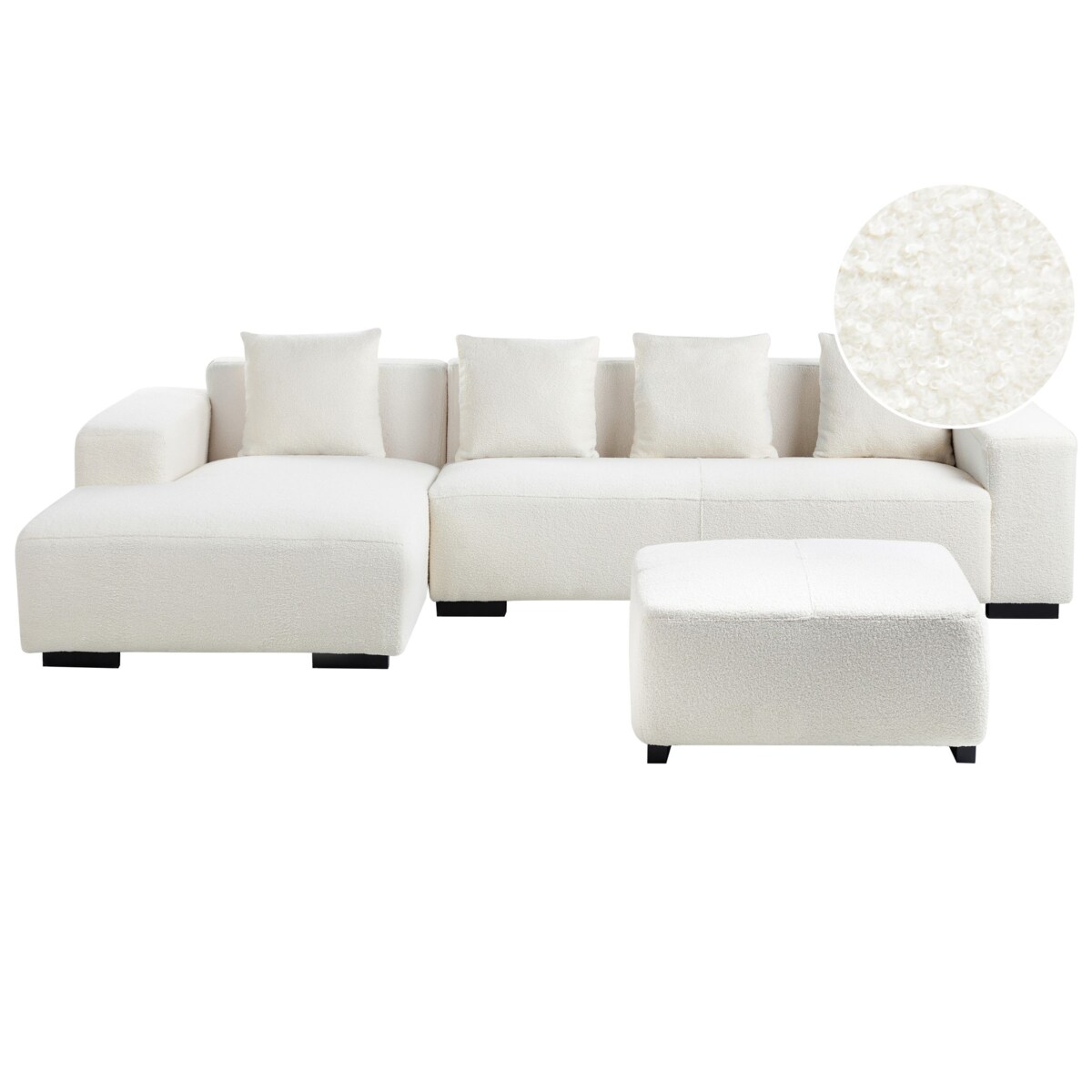 Sofa narożna z otomaną LUNGO Boucle Biały dla 4 osób Prawostronny