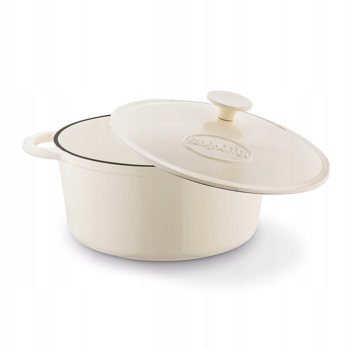 Gęsiarka żeliwna emaliowana brytfanna garnek 5 L okrągła KREMOWA gotowanie