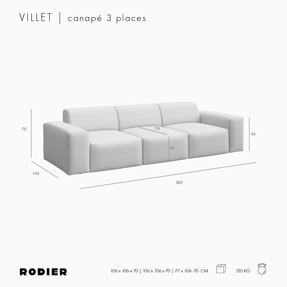 Villet Sofa 3 osobowa antracytowa