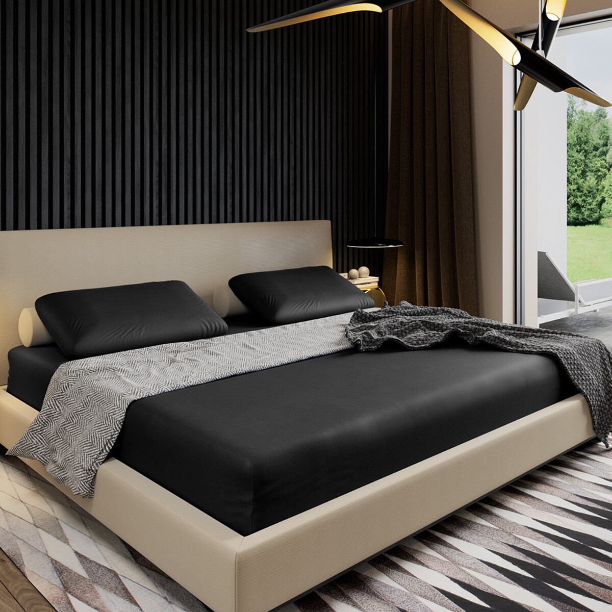 Prześcieradło satynowe 120x200 PAN MATERAC czarne z gumką 100% bawełna