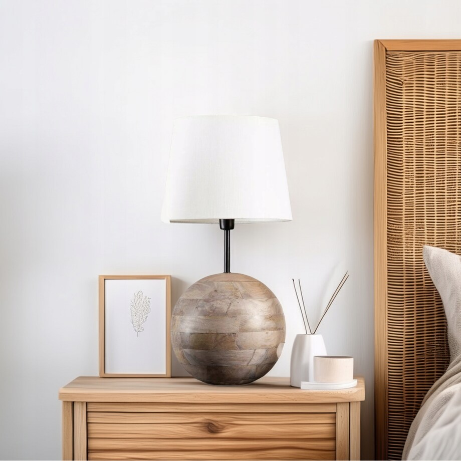 LAMPA DREWNIANA BOHO 47cm kula stołowa stojąca nocna biurkowa do salonu