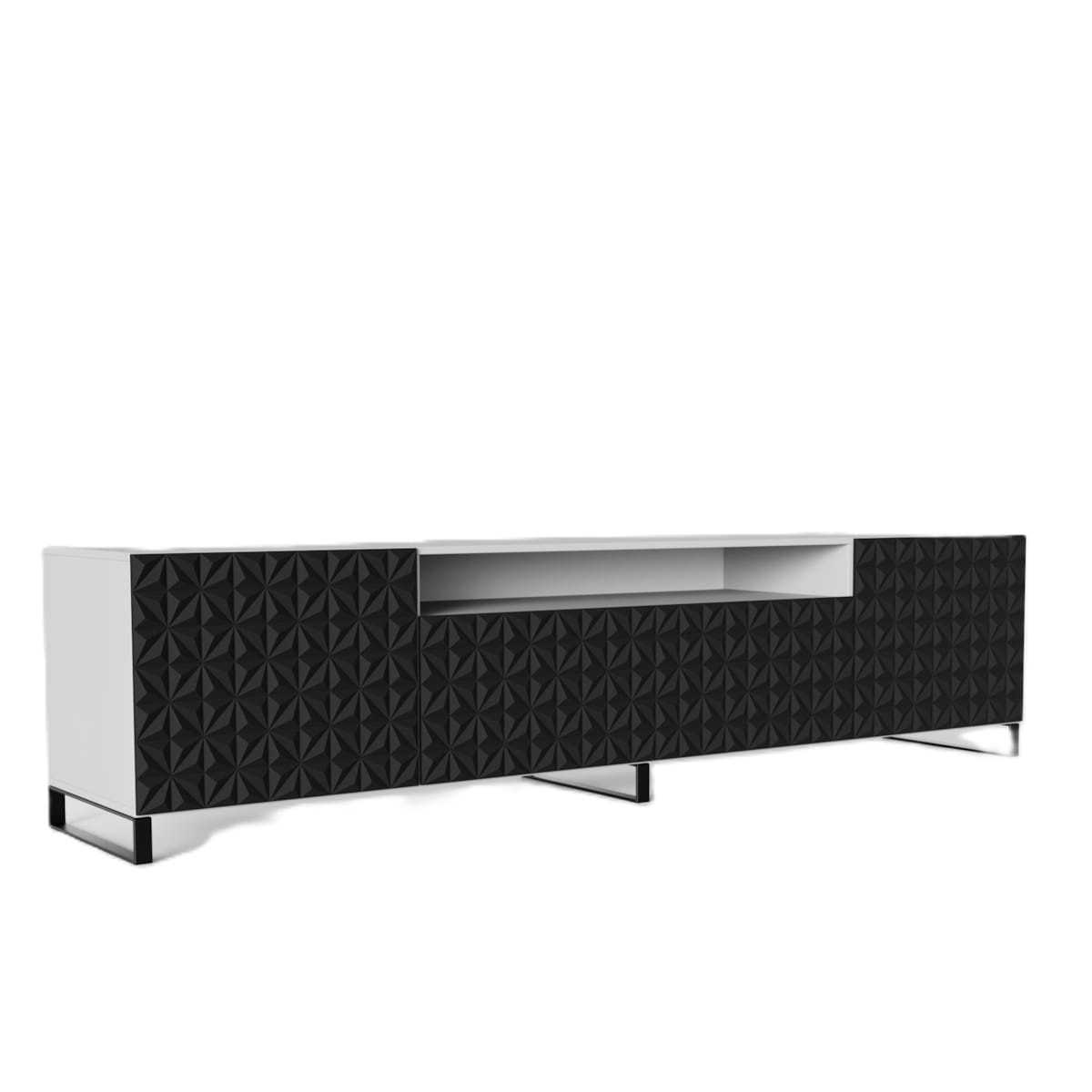Szafka RTV ALI 200 cm, stojąca, z ozdobnymi frontami do salonu-frot czarny
