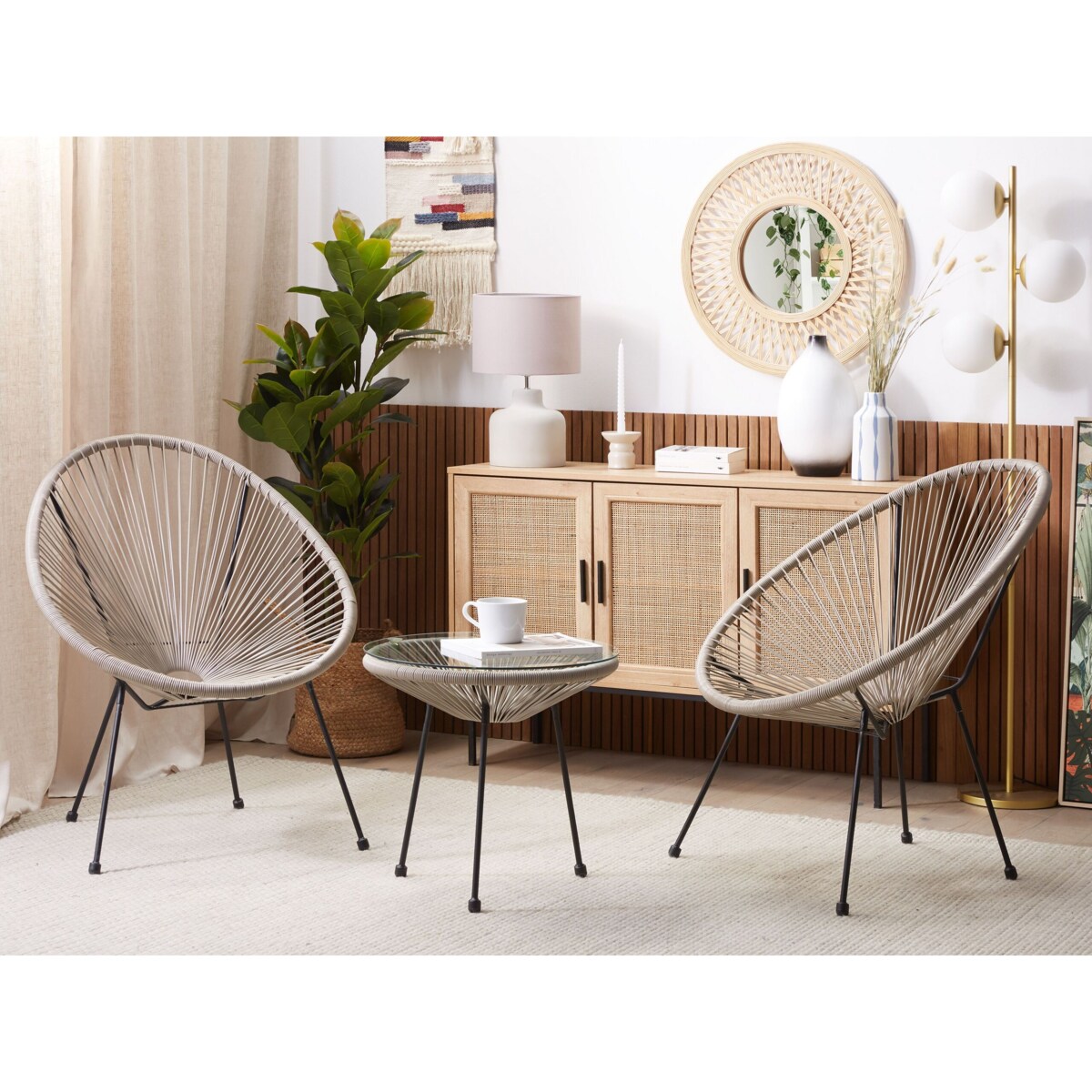 Zestaw mebli balkonowych z technorattanu jasnoszary ACAPULCO II