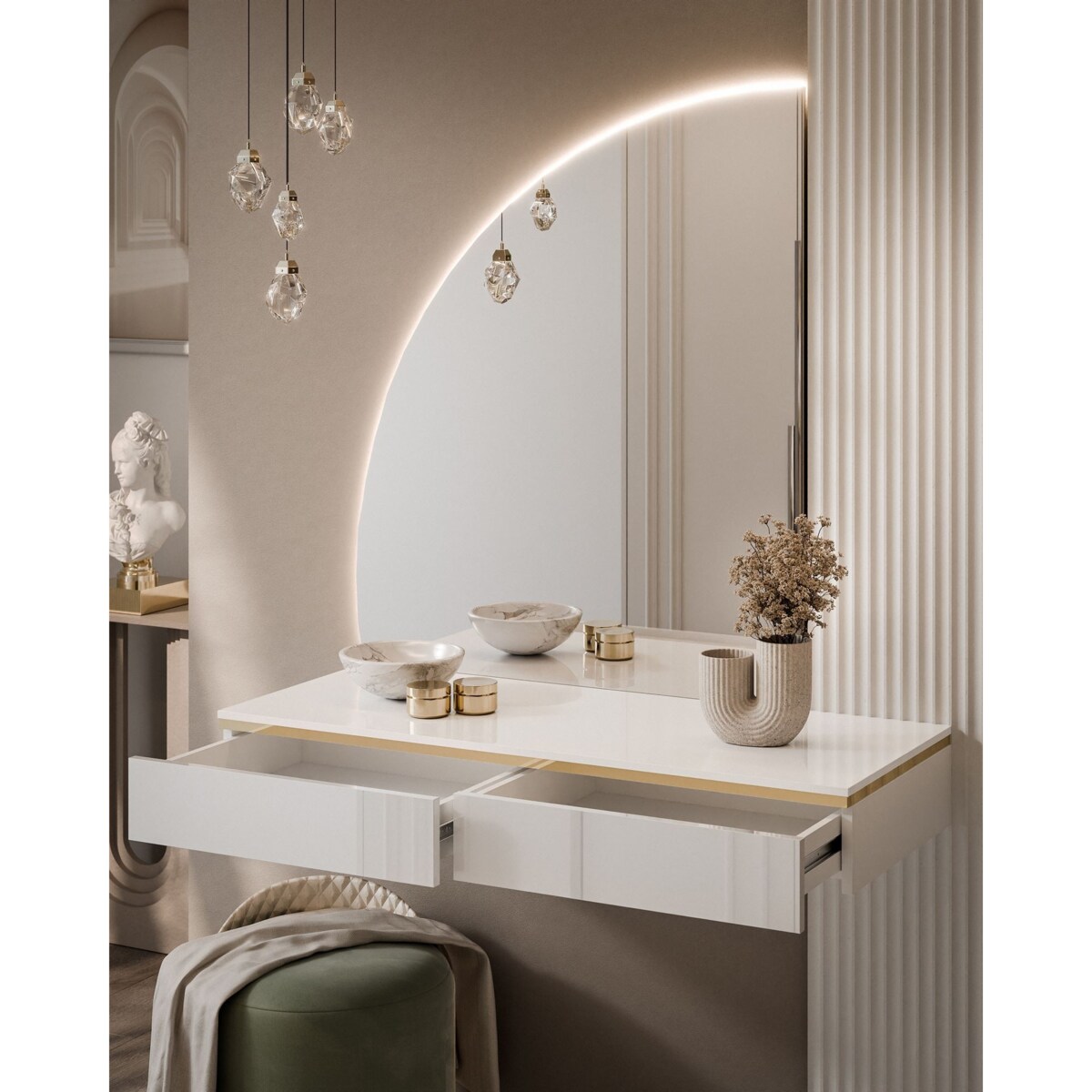 Toaletka AURORA-Q wisząca z lewym lustrem biały połysk