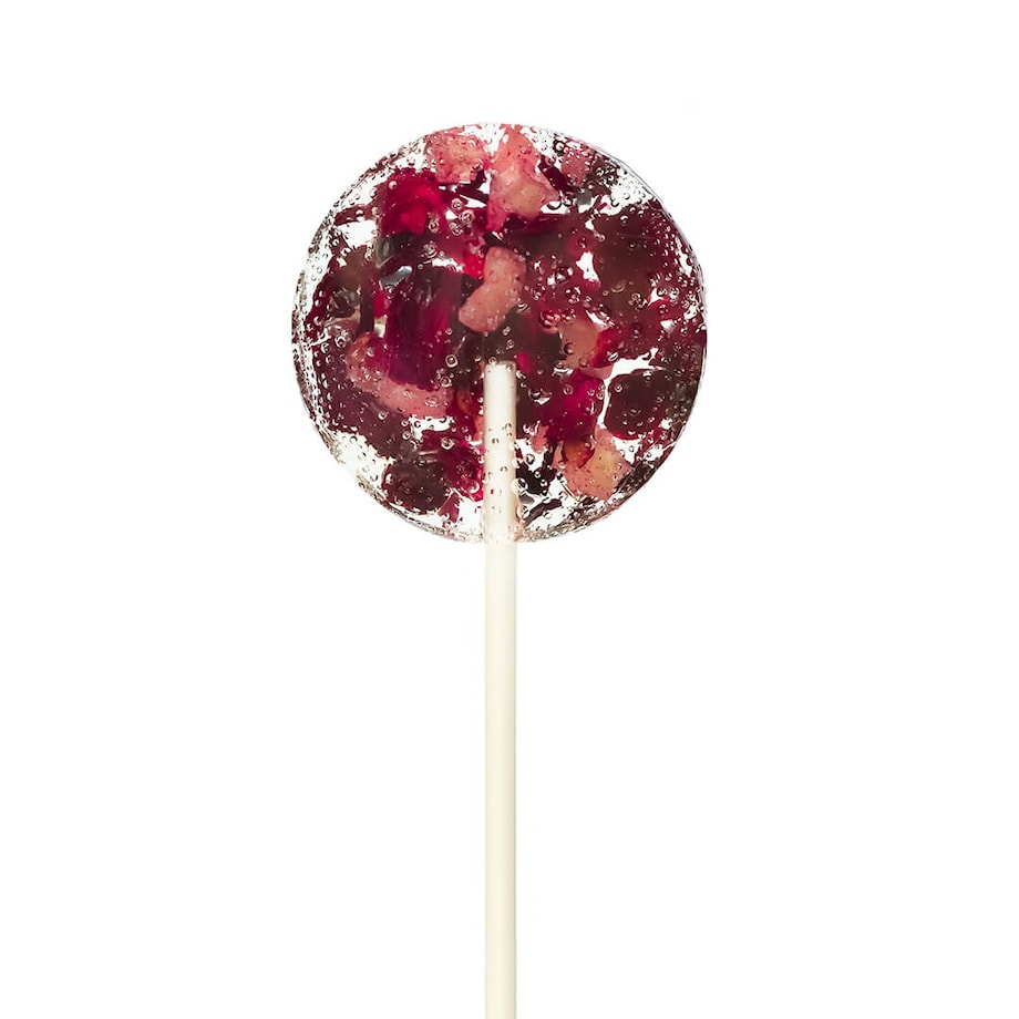 Herbaciany Lizak Malina - pyszny cukrowy lizak do rozpuszczenia w gorącej wodzie z dodatkiem suszonych owoców maliny na prezent, upominek - herbata, napar