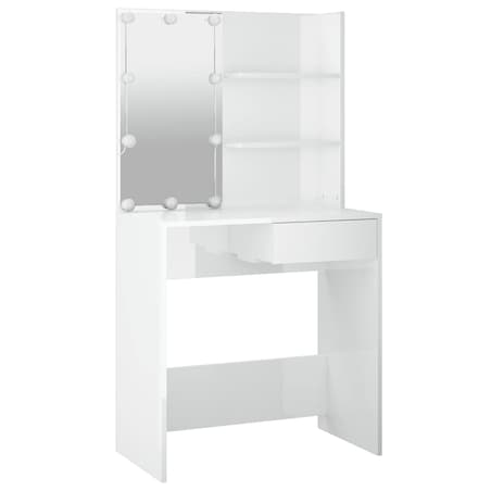 vidaXL Toaletka z oświetleniem LED, biała, połysk, 74,5x40x141 cm