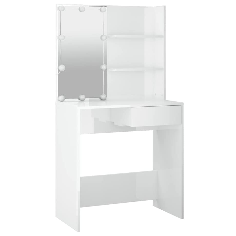 vidaXL Toaletka z oświetleniem LED, biała, połysk, 74,5x40x141 cm