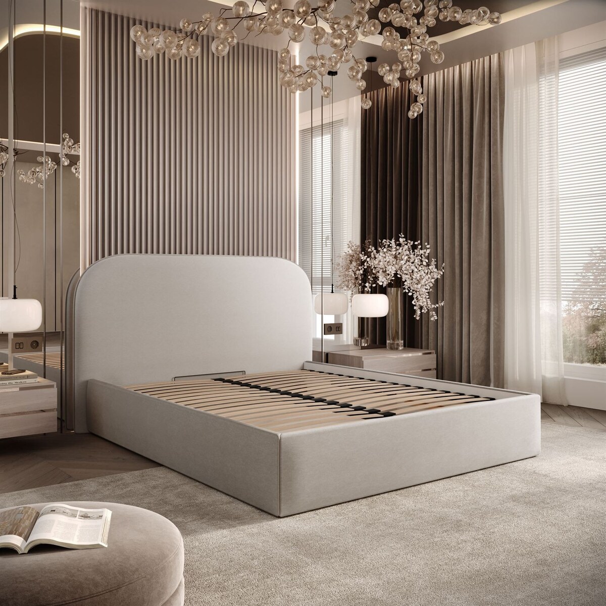 Łóżko tapicerowane OLIMPIA, pojemnik na pościel, s34, 160x200, Castel 80