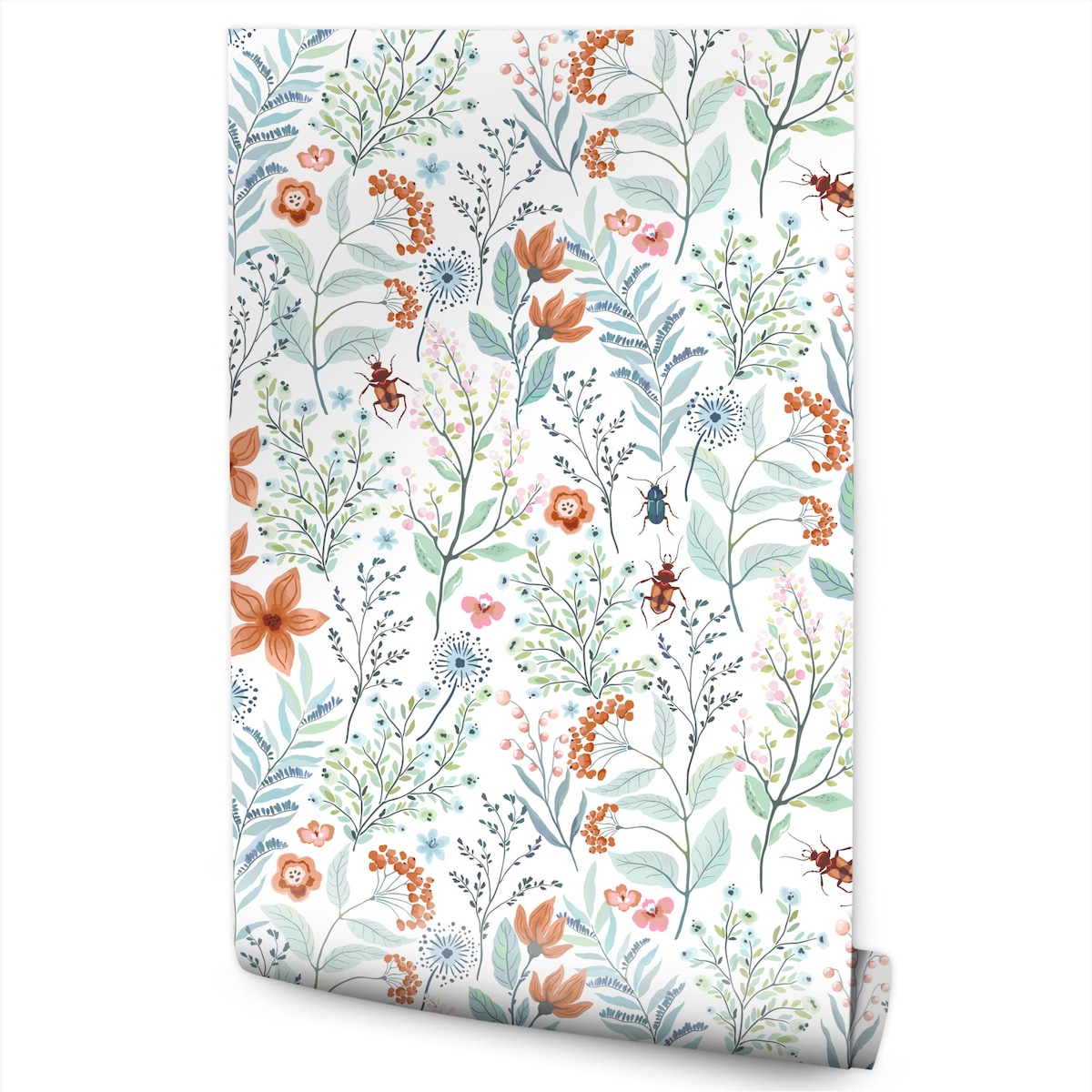 Tapeta kolorowe kwiaty liście owady