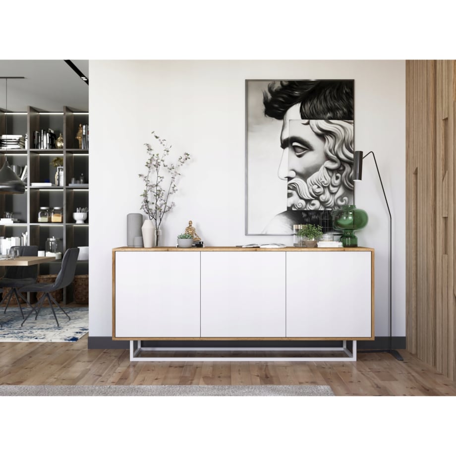 Komoda Loft Szafka RTV Industrialna Dąb Wotan Biały MAT 168 cm