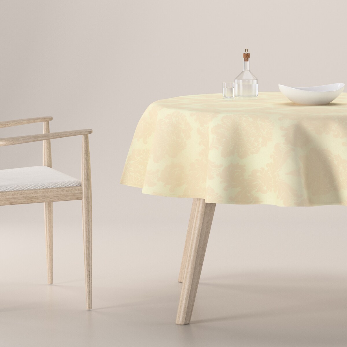 Obrus okrągły 130 x 130 cm liście akantu na tle ecru