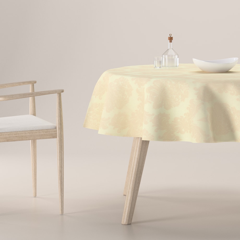 Obrus okrągły 130 x 130 cm liście akantu na tle ecru