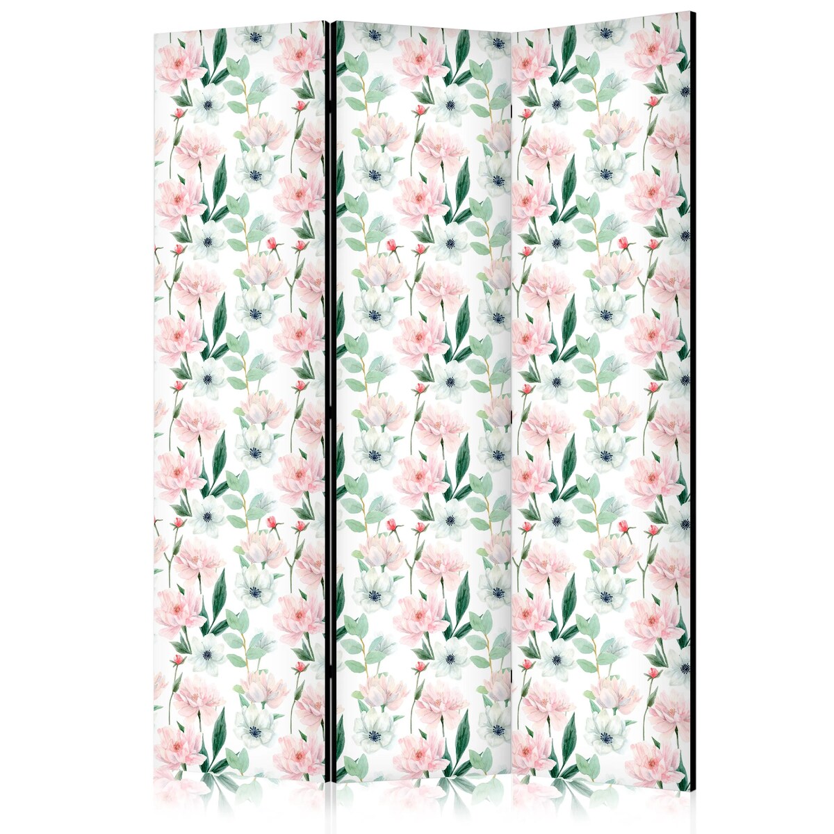 Parawan jednostronny Kwiaty 135x172 cm 3-częściowy biały