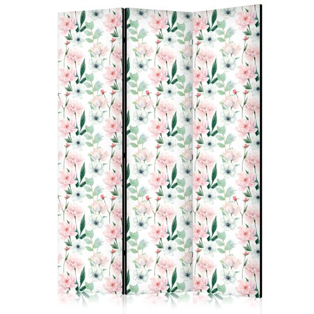 Parawan jednostronny Kwiaty 135x172 cm 3-częściowy biały