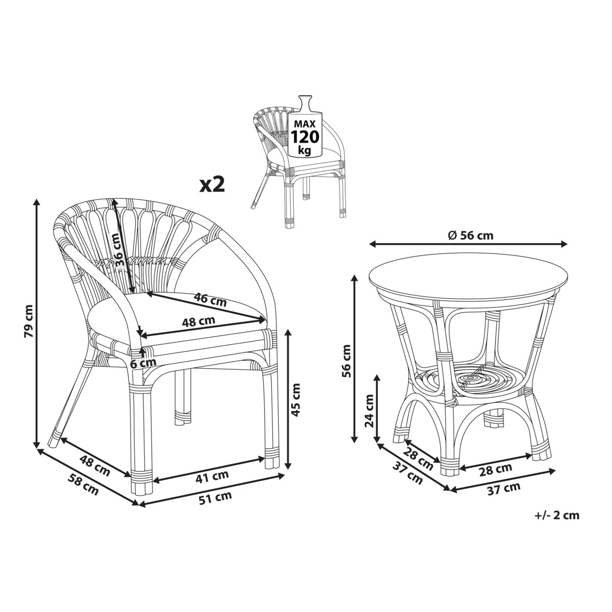 Zestaw mebli balkonowych z poduszkami PECORINI Rattan Czarny