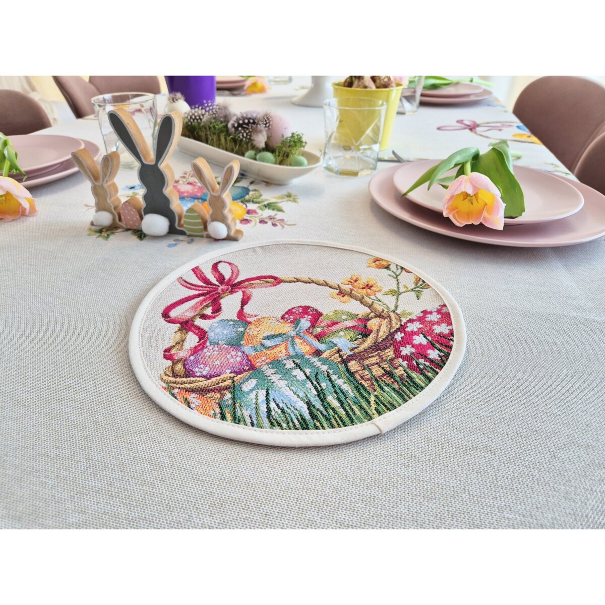 Serwetka Okrągła Wielkanocna Na Stół Do Koszyczka Ozdobna 23 Cm Koszyk Wielkanocny