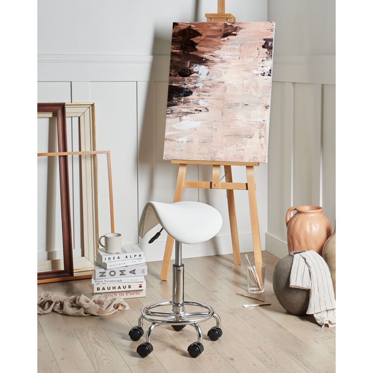 Taboret obrotowy DUMONT Ekoskóra Biały