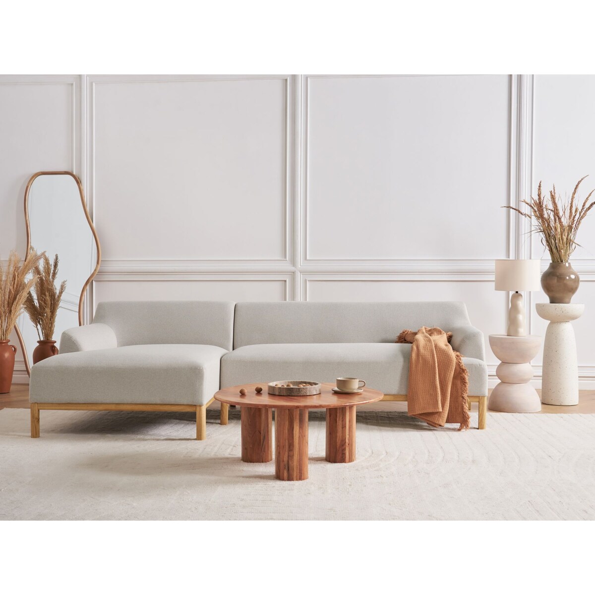 Sofa narożna prawostronna SOSJO Jasnobeżowy Tkanina