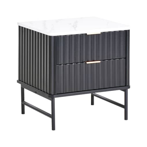 Szafka nocna 2 szuflady GLASTONBURY Biały marmur