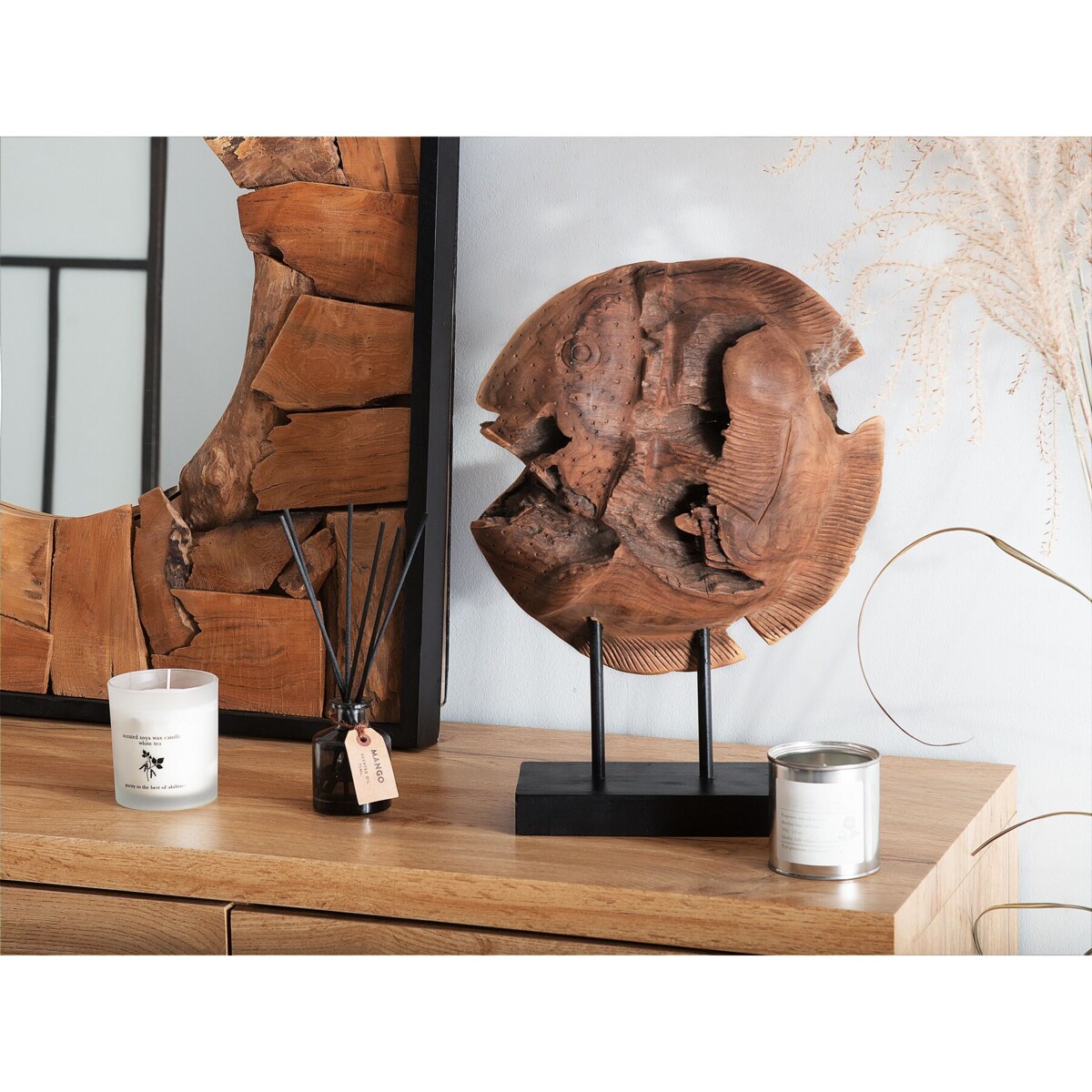 Figurka dekoracyjna Ryba PLAICE FISH Drewno tekowe Brązowy