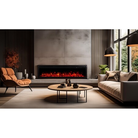 Kominek elektryczny AFLAMO Royal PRO 100 - ścienny i do zabudowy - 100x38x16 cm - kominek LED z funkcją grzania 750/1500 W