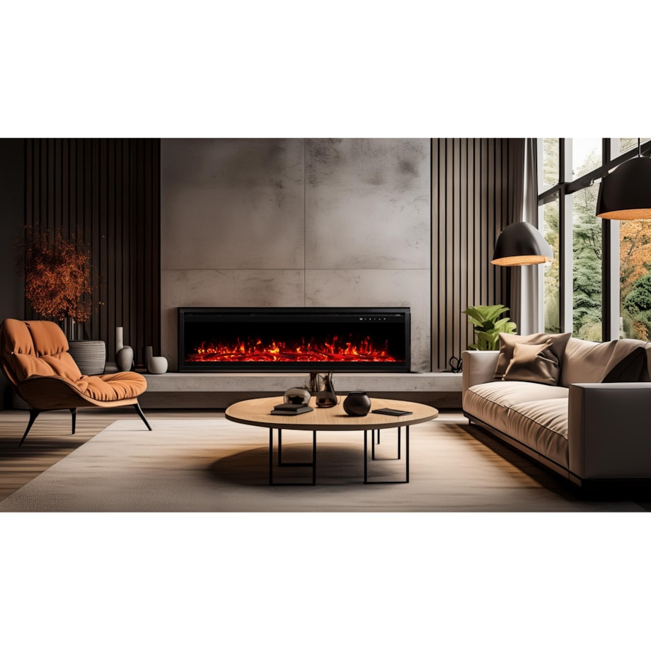 Kominek elektryczny AFLAMO Royal PRO 100 - ścienny i do zabudowy - 100x38x16 cm - kominek LED z funkcją grzania 750/1500 W