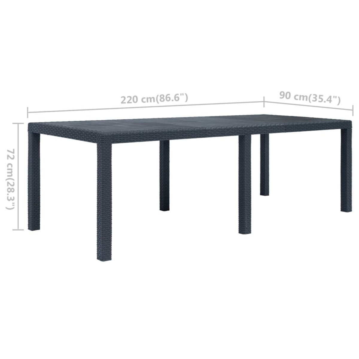 vidaXL Stół ogrodowy, 220x90x72 cm, plastikowy, antracytowy