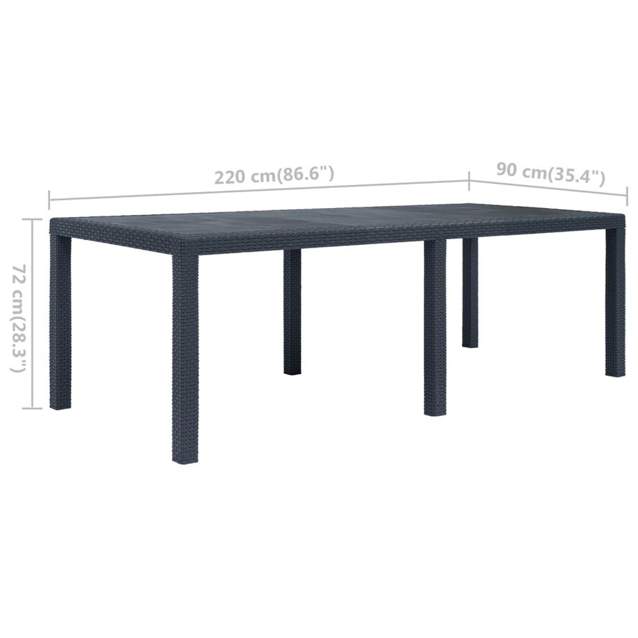 vidaXL Stół ogrodowy, 220x90x72 cm, plastikowy, antracytowy