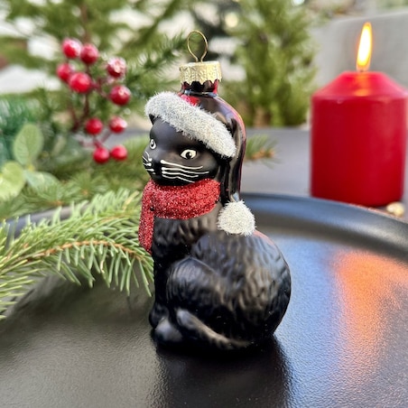 VILLA ITALIA Bombka szklana KOT czarny 9,5 cm