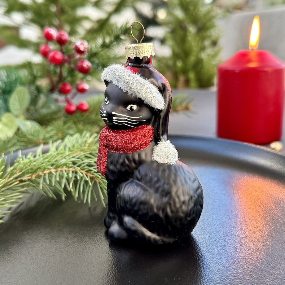 VILLA ITALIA Bombka szklana KOT czarny 9,5 cm