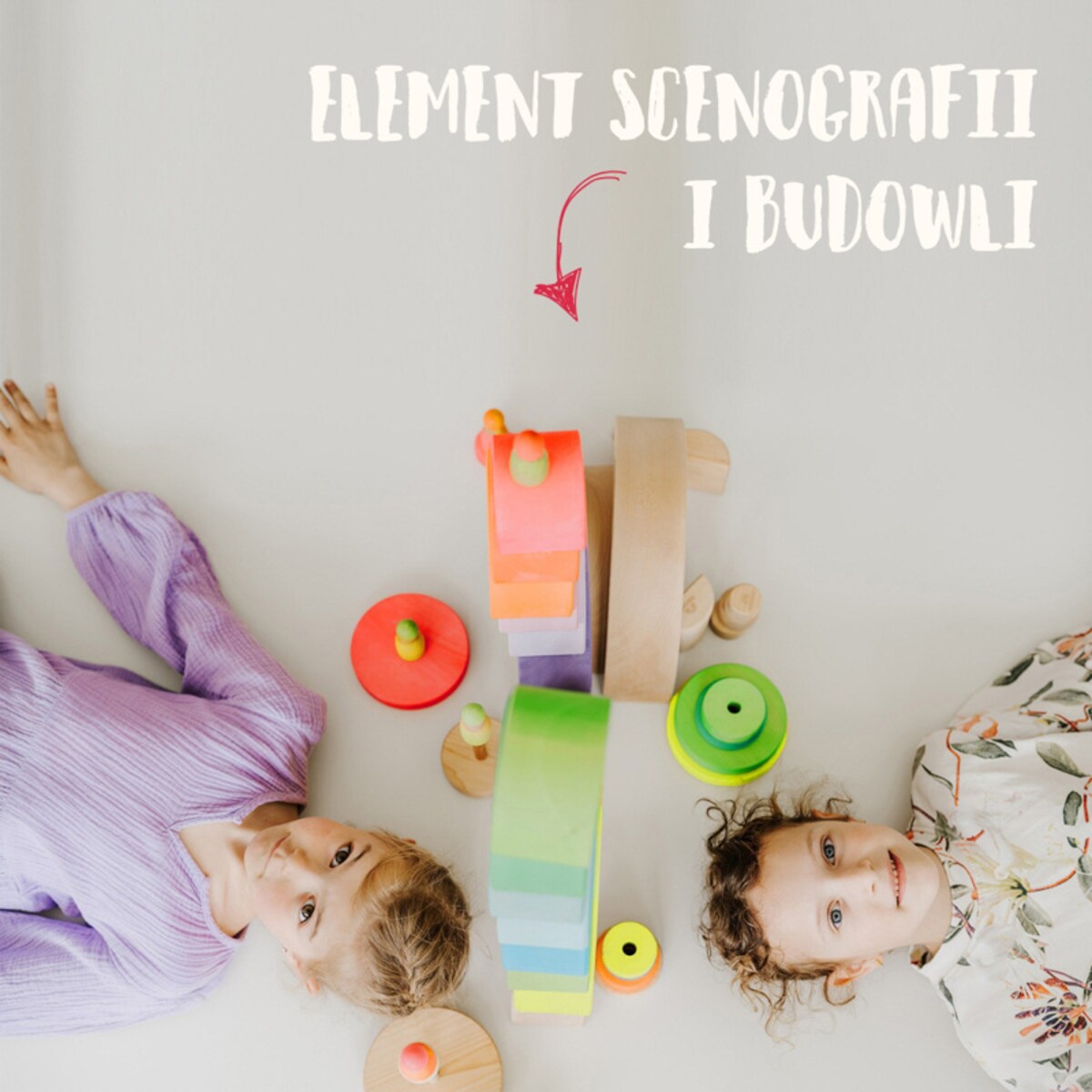 Wieża drewniana dla dzieci 10 krążków – klocki Grimm's Neon Pink 1+