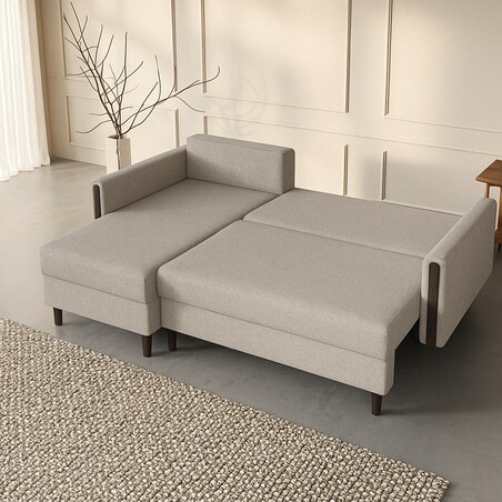 Wygodny narożnik GALOS - beżowy-drewno wenge - lewostronny