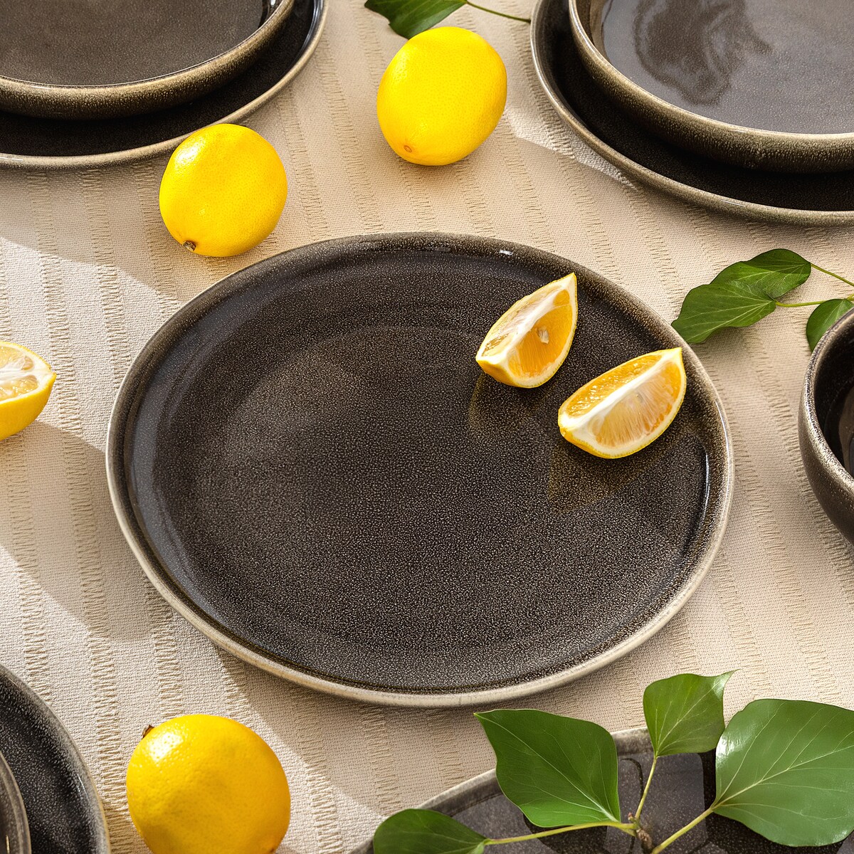 EDA Zestaw obiadowy 6 os. (24 el.), brązowy/szary/beżowy