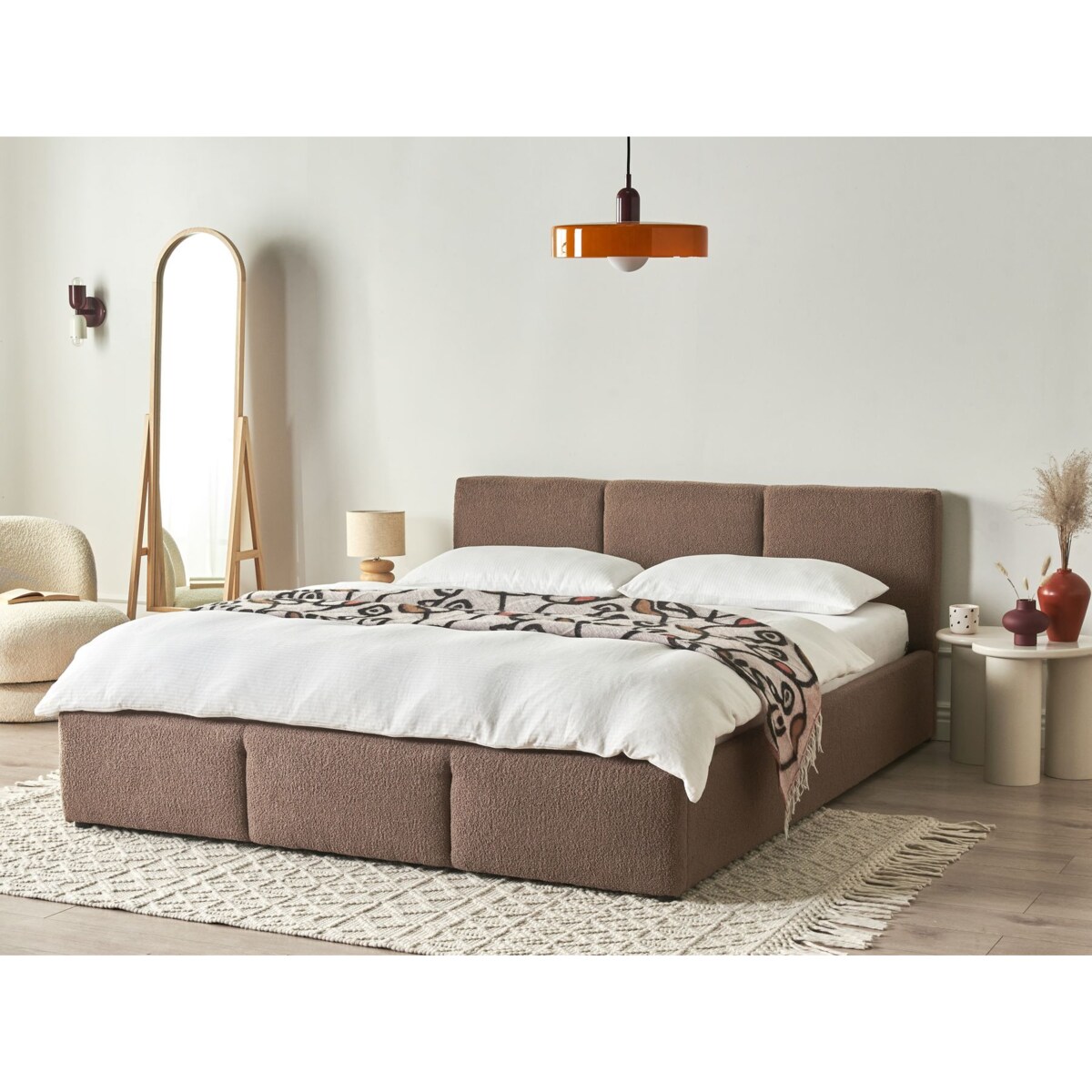 Łóżko z pojemnikiem Boucle BOUSSE 160 x 200 cm Beżowoszary