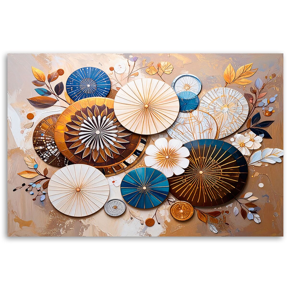 Feeby Obraz nowoczesny do salonu, Abstrakcja Koła w stylu Boho Beżowy 120x80