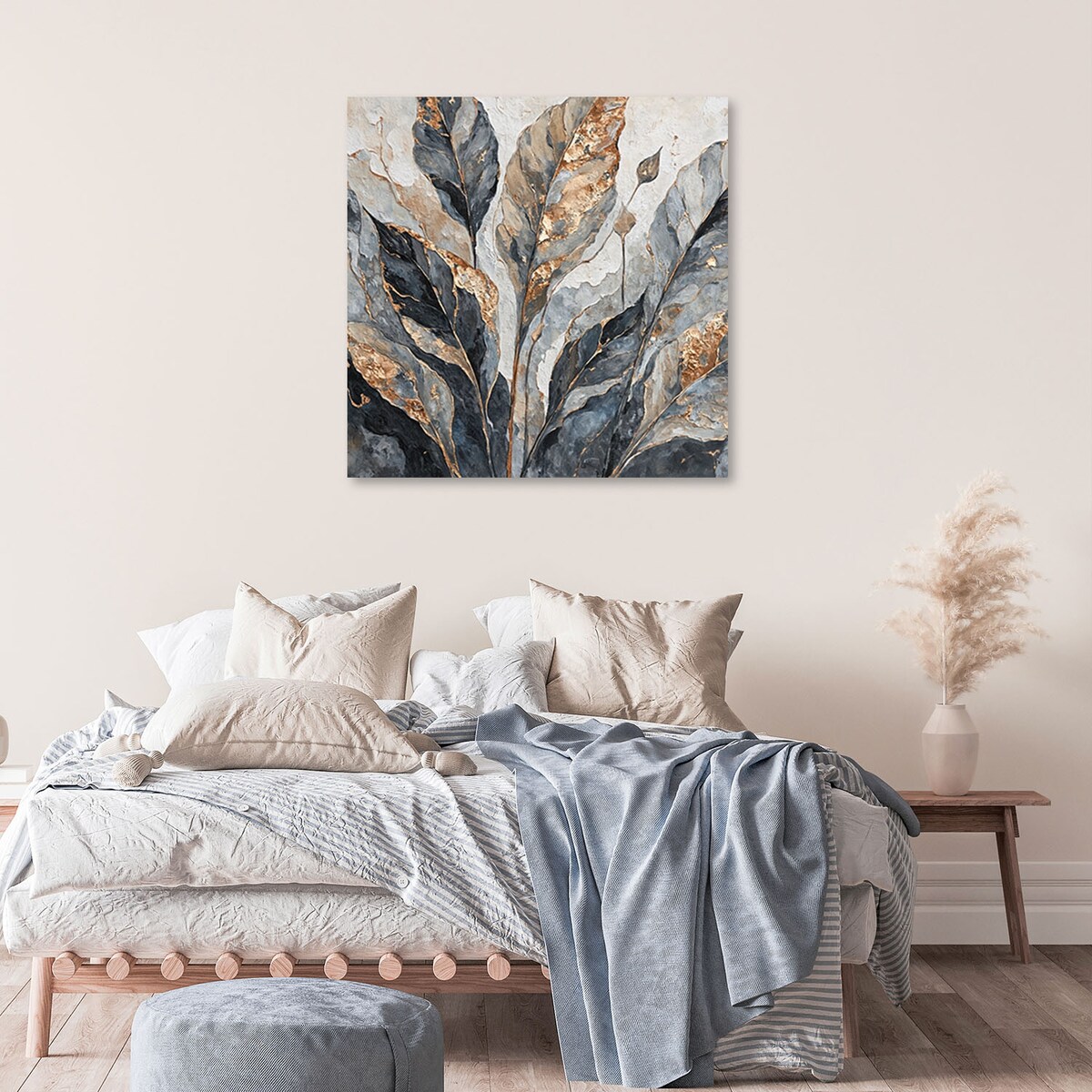 Obraz nowoczesny na ścianę do salonu Abstrakcyjne Palmowe Liście Szary Złoty 60x60