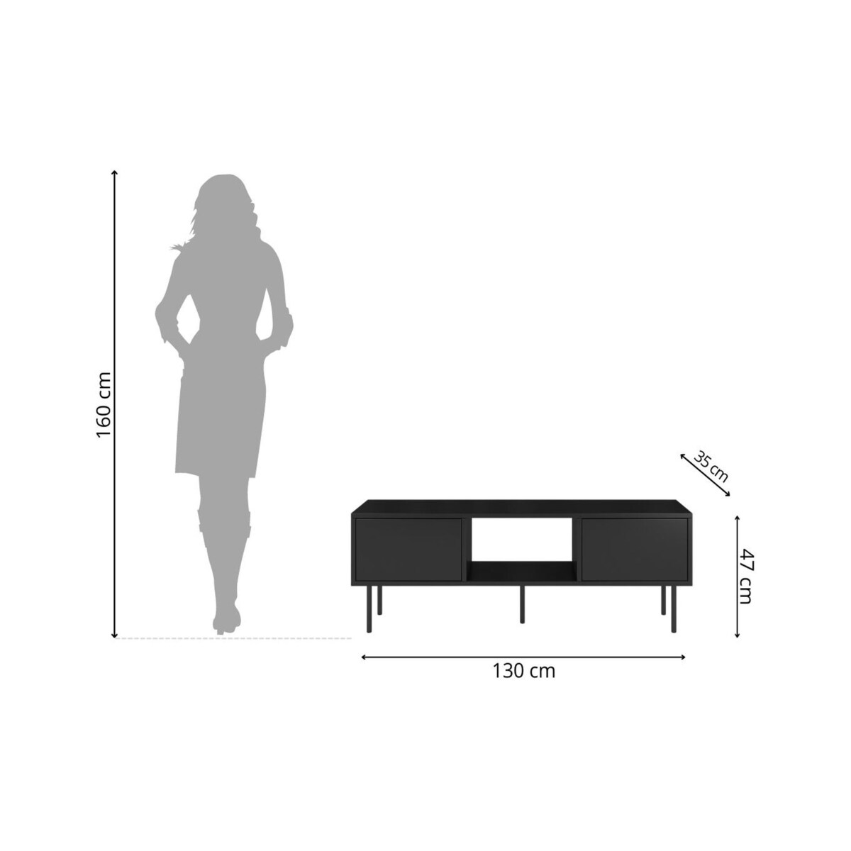 Czarna nowoczesna komoda RTV Dancan MIRKA / szer. 130 cm