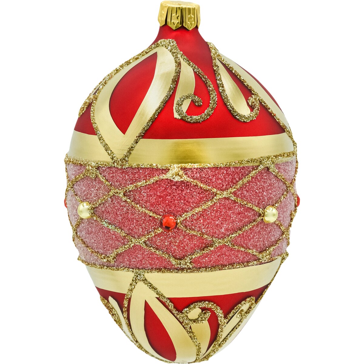 Bombka choinkowa: Jajo ze złotym ornamentem: czerwone