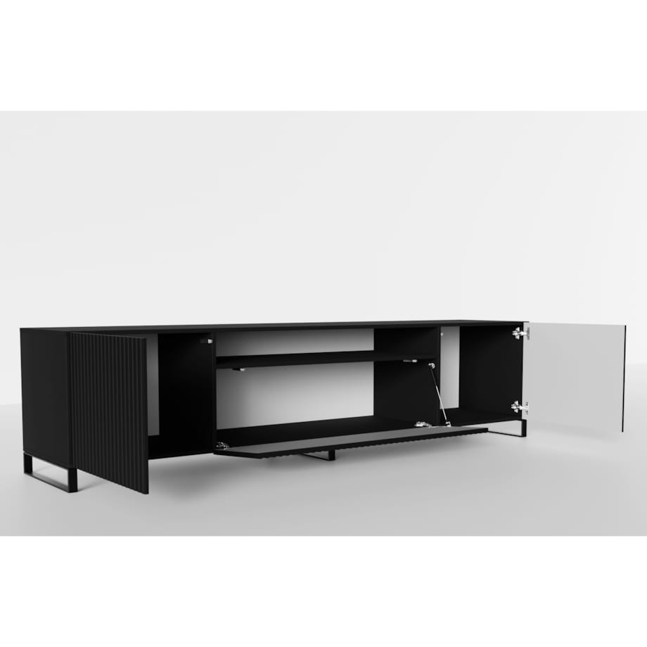 Stojąca szafka RTV NOELI pod telewizor, z ryflowanym frontem - czarna