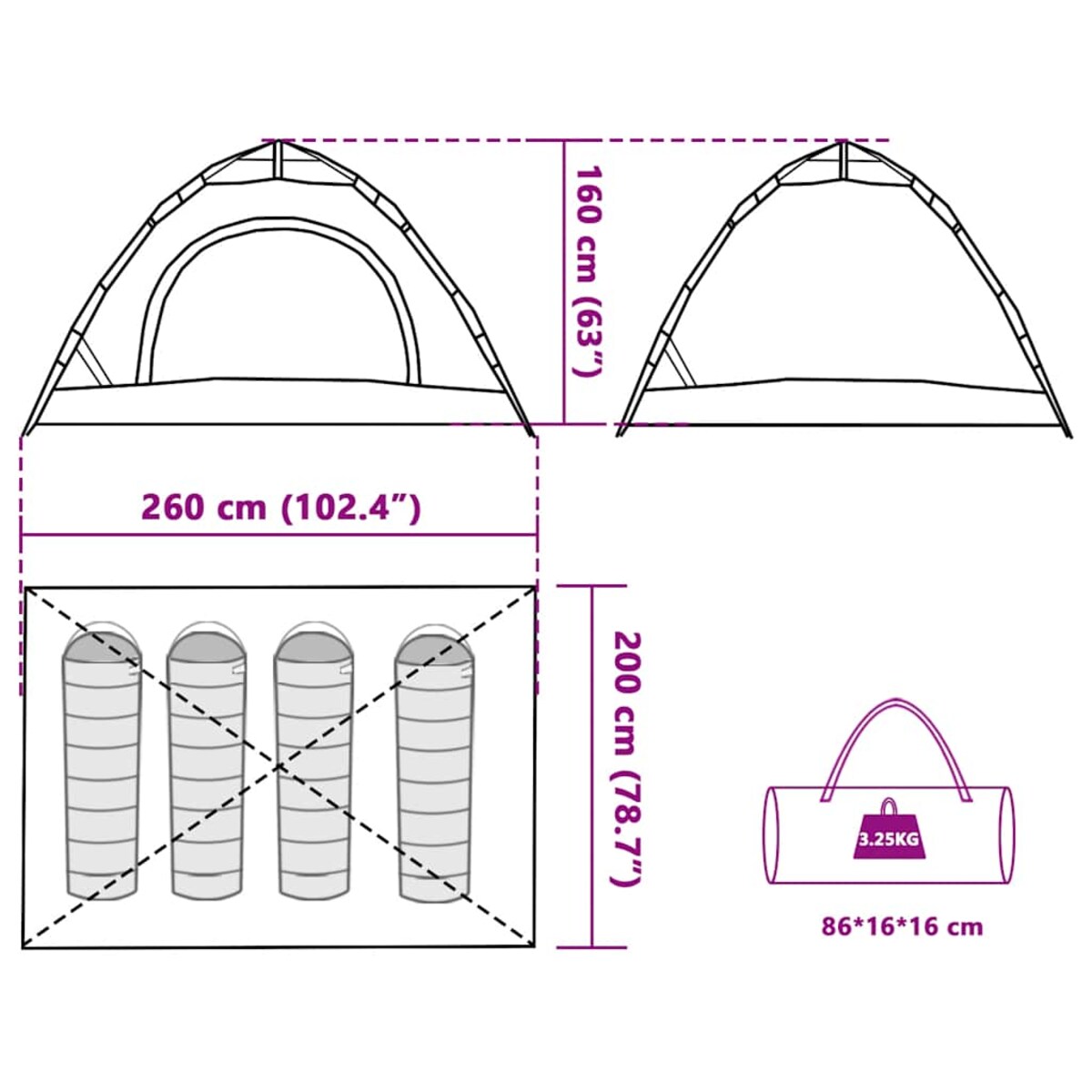 vidaXL Namiot 4-os., biały, zaciemniany, szybkie rozkładanie