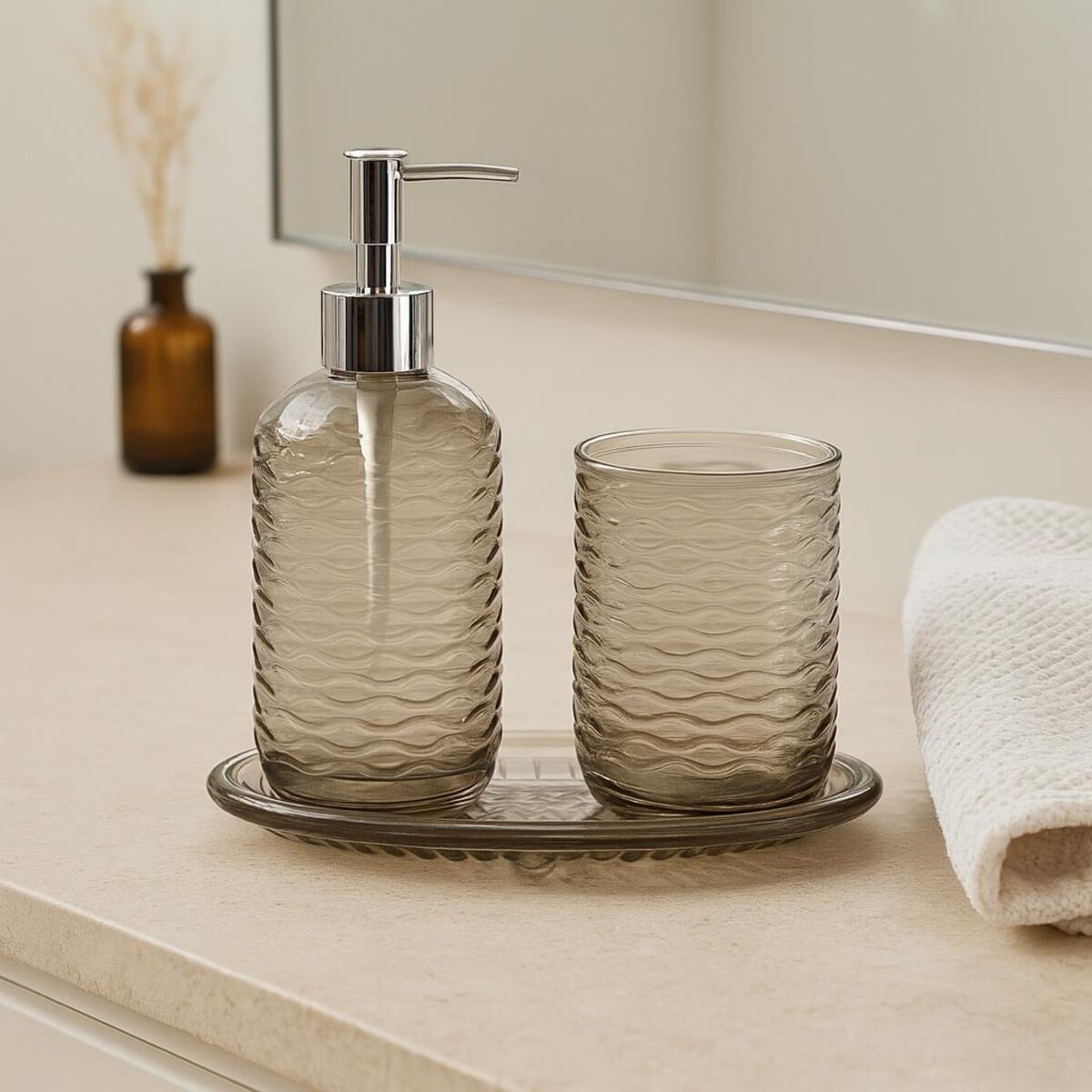 Zestaw łazienkowy NODE, dozownik, kubek na szczoteczki i mydelniczka, 3 elementy