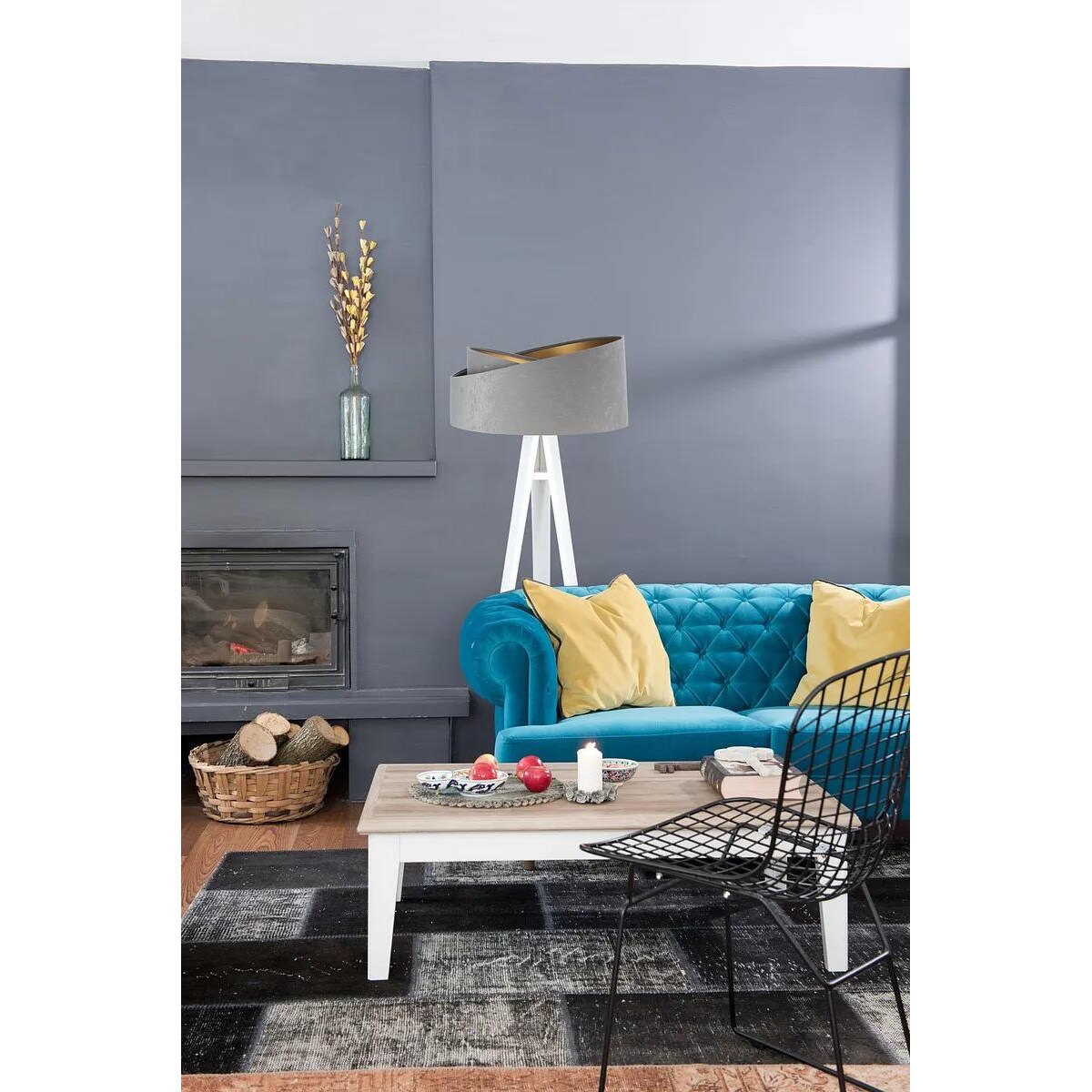 Lampa stojąca GEMSTONE szara/złota/biała