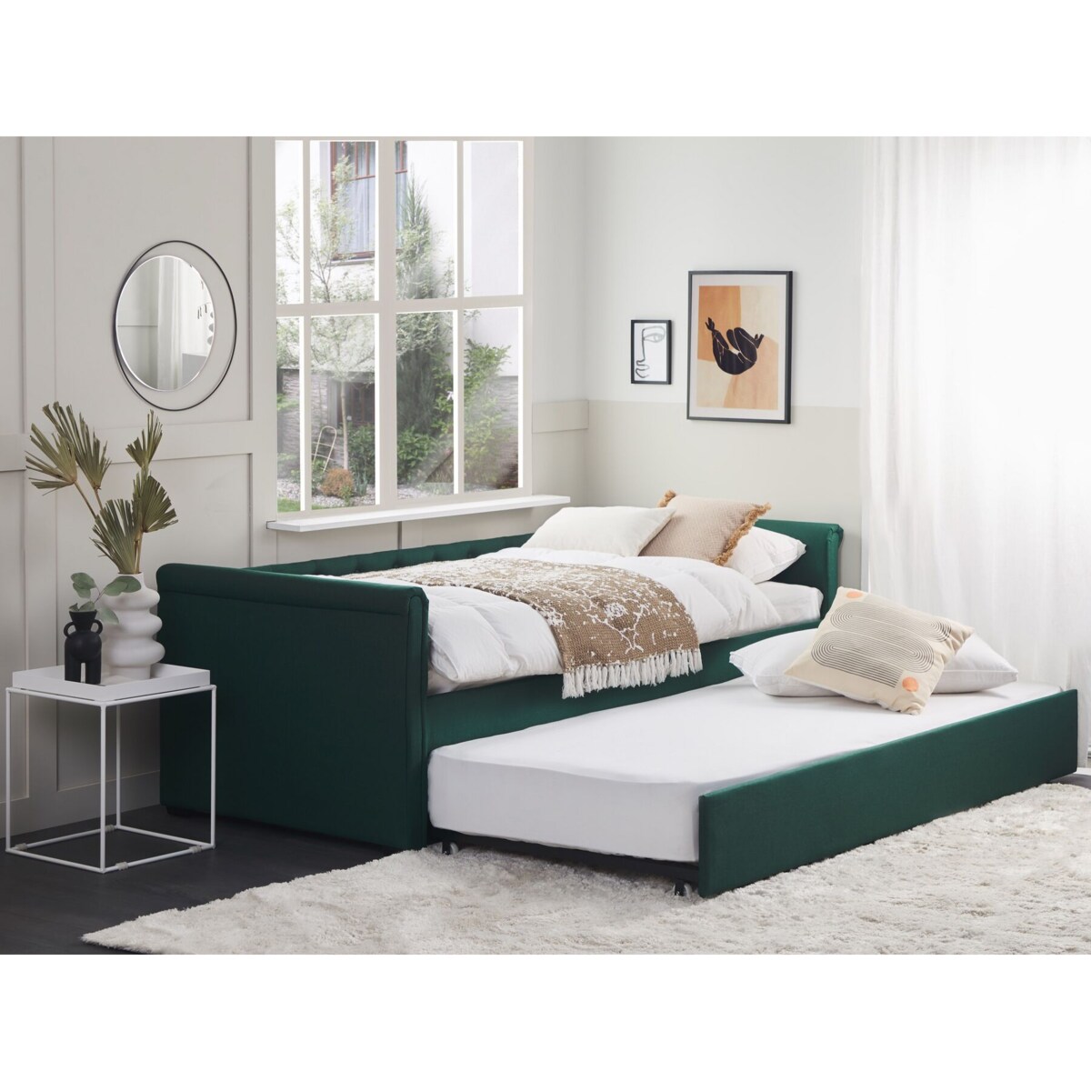 Łóżko wysuwane tapicerowane 90 x 200 cm zielone LIBOURNE