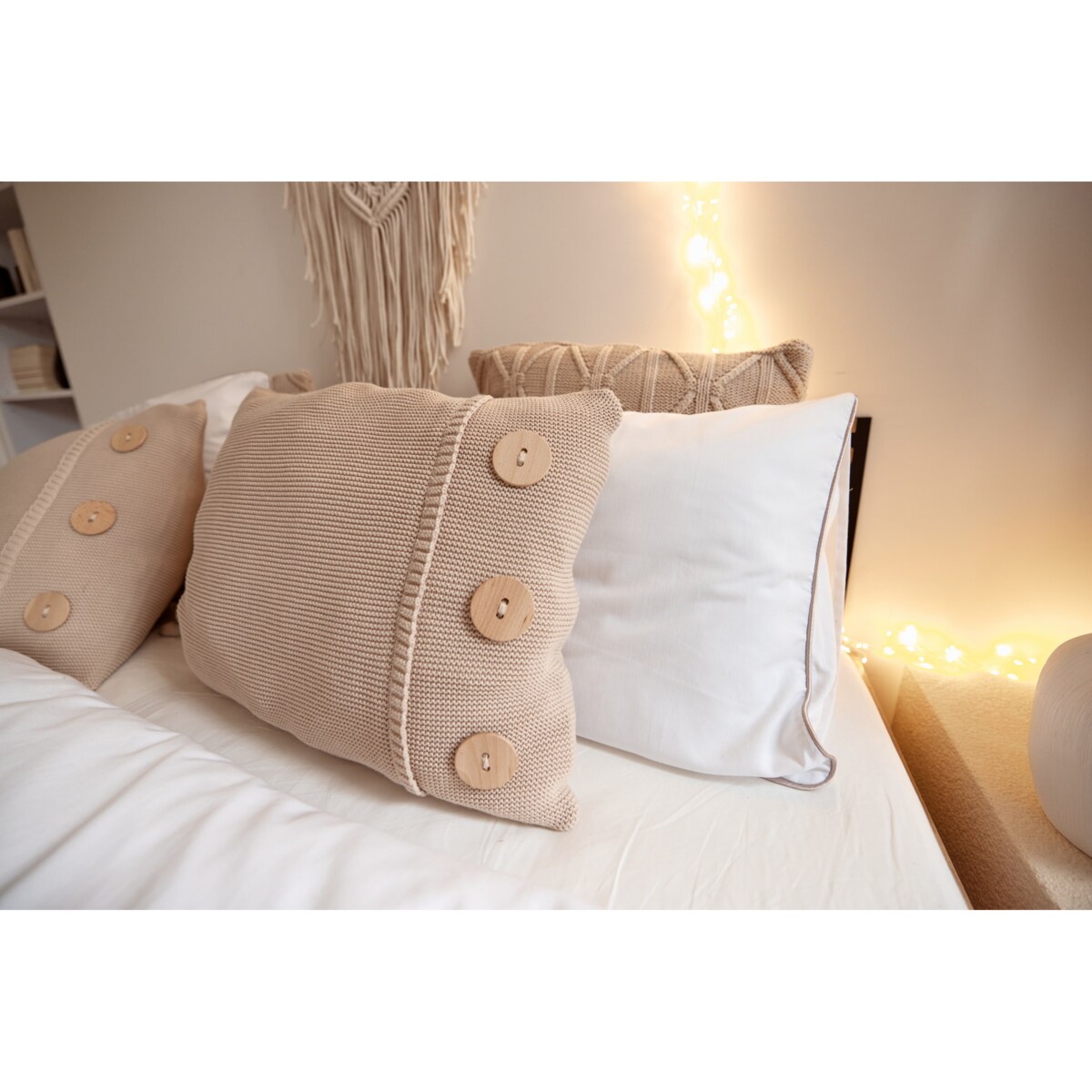 Pościel biała lamówka beżowa, 200 x 200 cm, La Manta