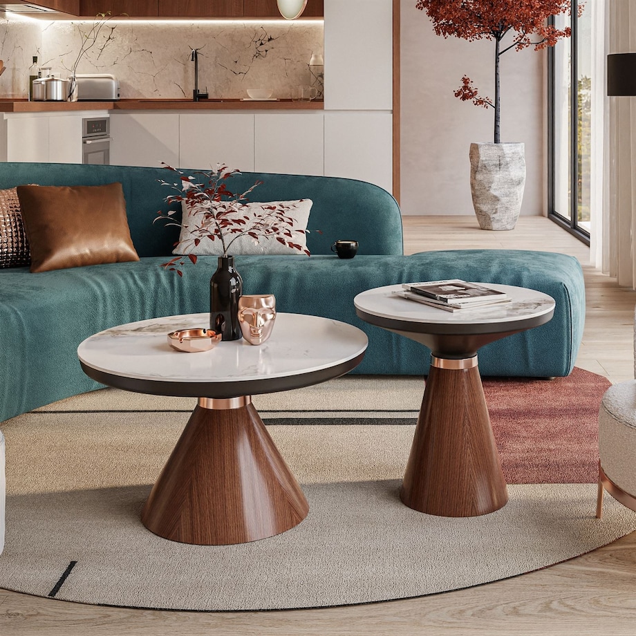 Ława GISELLE II 2w1 orzech biały marmur