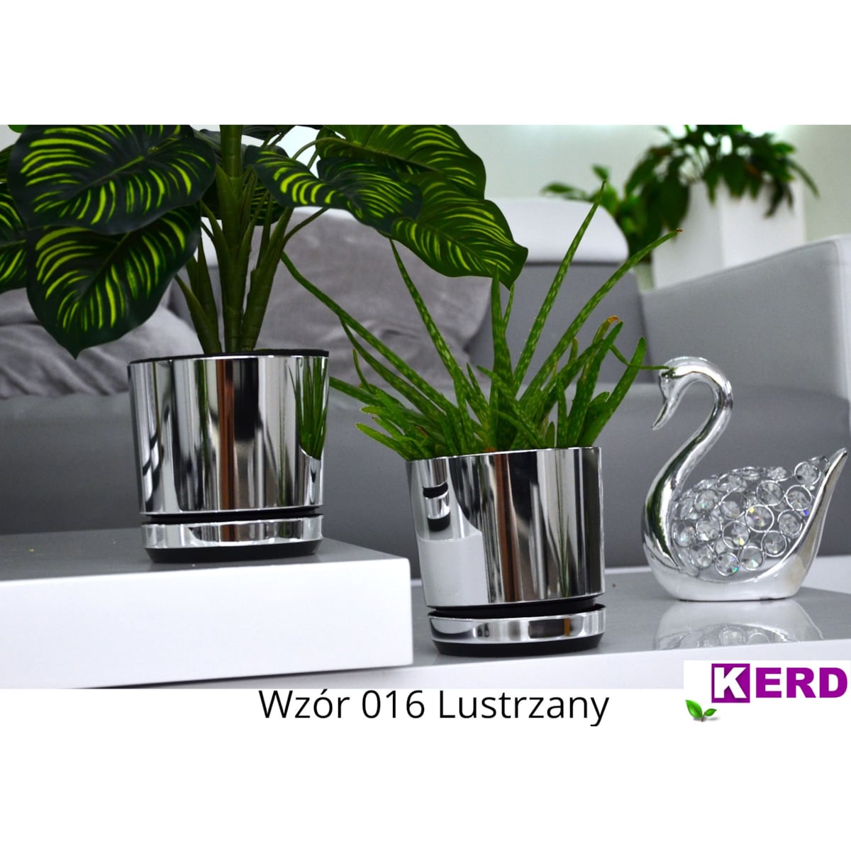 16 cm wzór LUSTRZANY Doniczka z podstawką glamour elegancka efekt lustra wysoki połysk nowoczesna