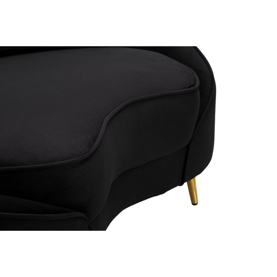 Sofa Oslo, kolor czarny i złoty, poliester, drewno eukaliptusowe i metal, 148 x 84 x 68 cm, do salonu, Mauro Ferretti