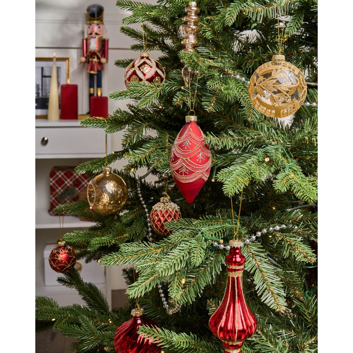 Zestaw 50 bombek SPARKLE Szkło Czerwony/ złoty