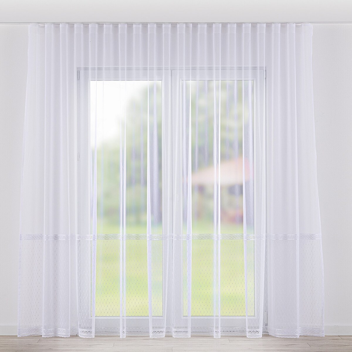 Firana na taśmie wave 300x265 biały ze wzorem