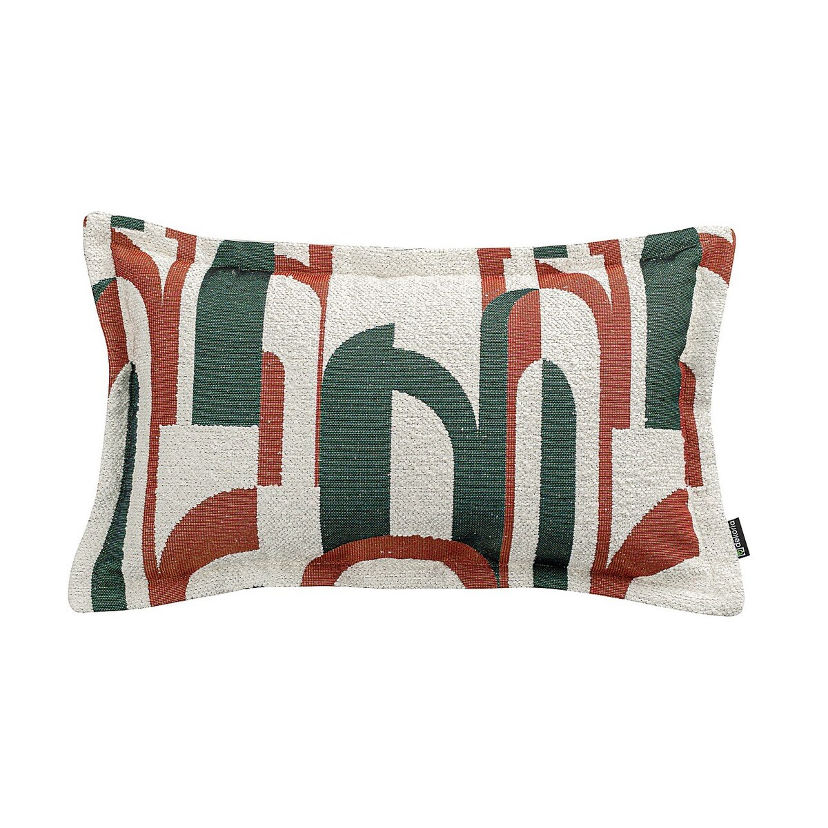 Poszewka Mona prostokątna 47x28 zielono-czerwony wzory na kremowym tle